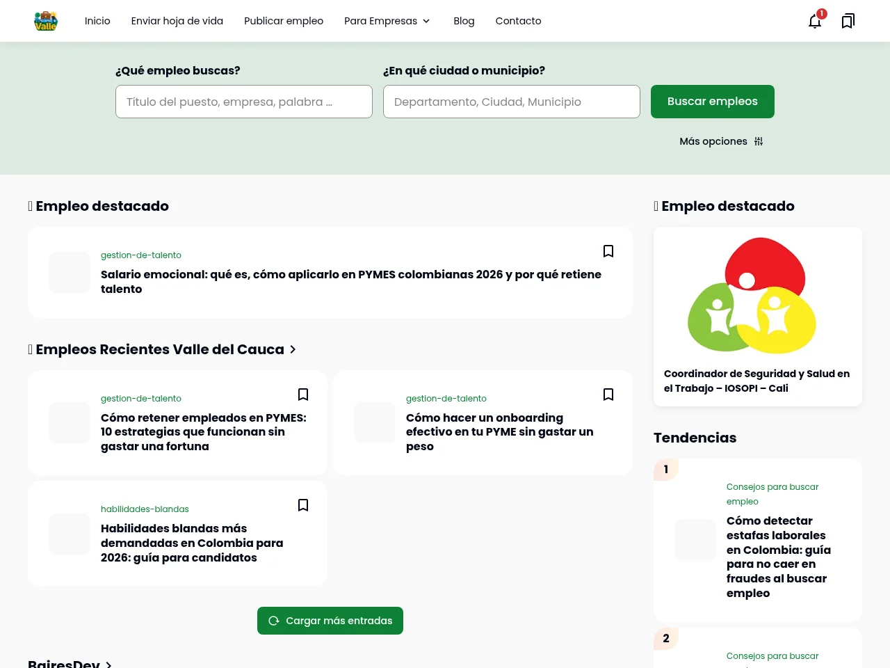 TrabajoValle screenshot TrabajoValle job board platform screenshot showing job search interface