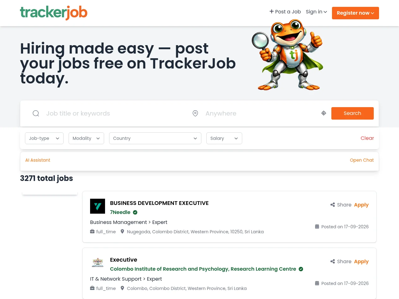 Tracker Job job board platform screenshot showing job search interface