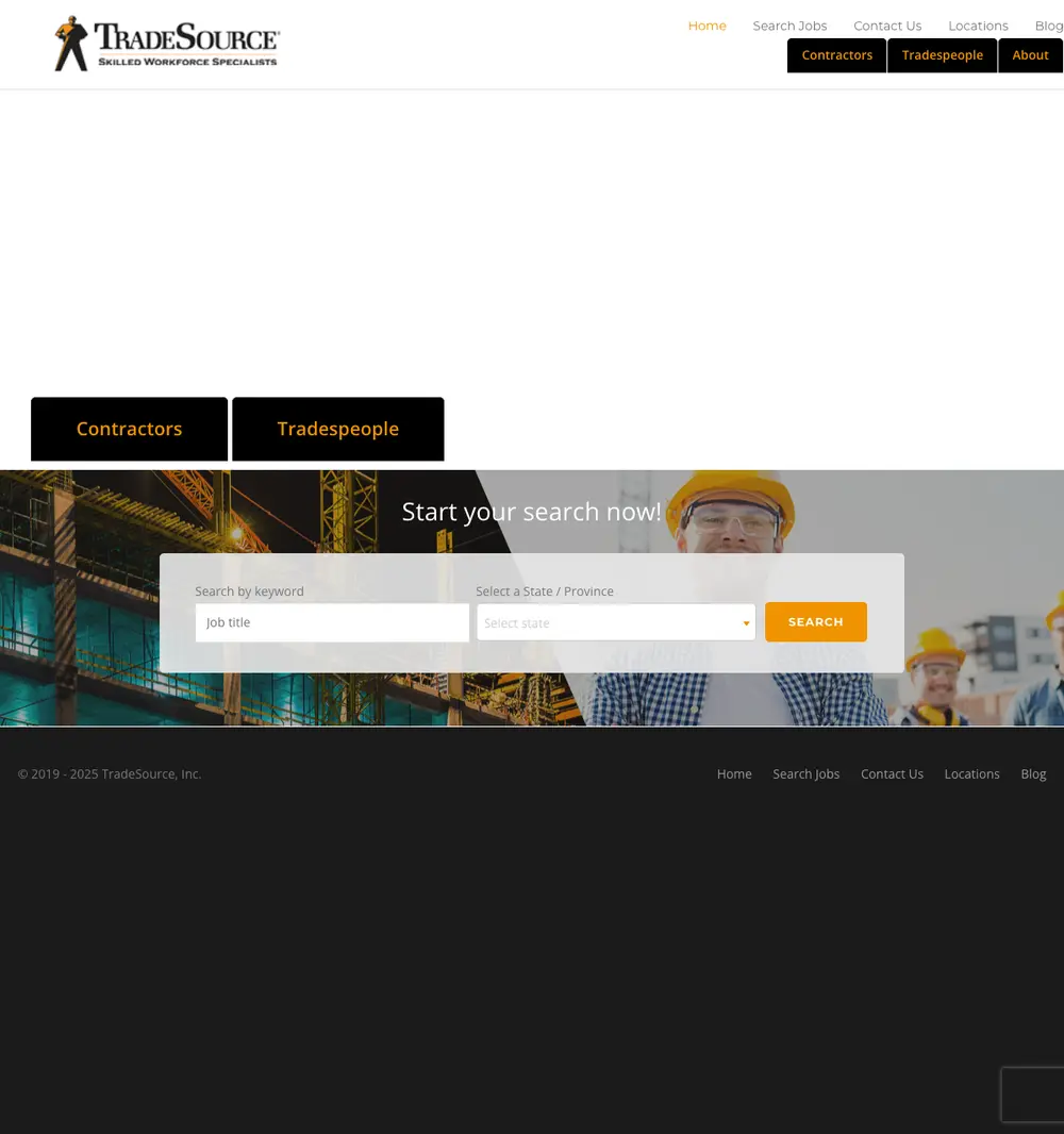 TradeSource job board platform screenshot showing job search interface