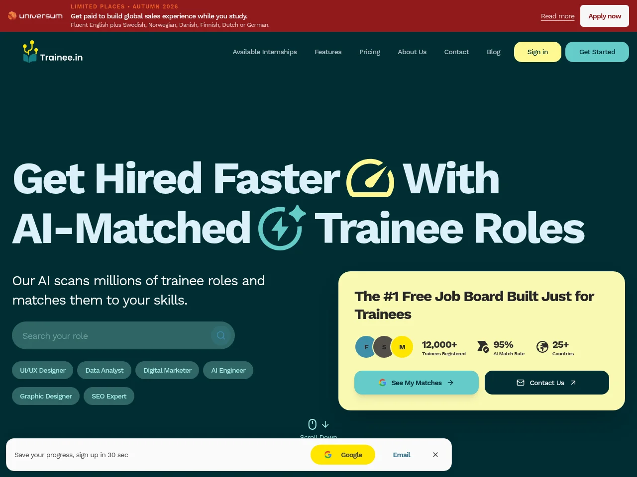 Trainee.in screenshot Trainee.in job board platform screenshot showing job search interface