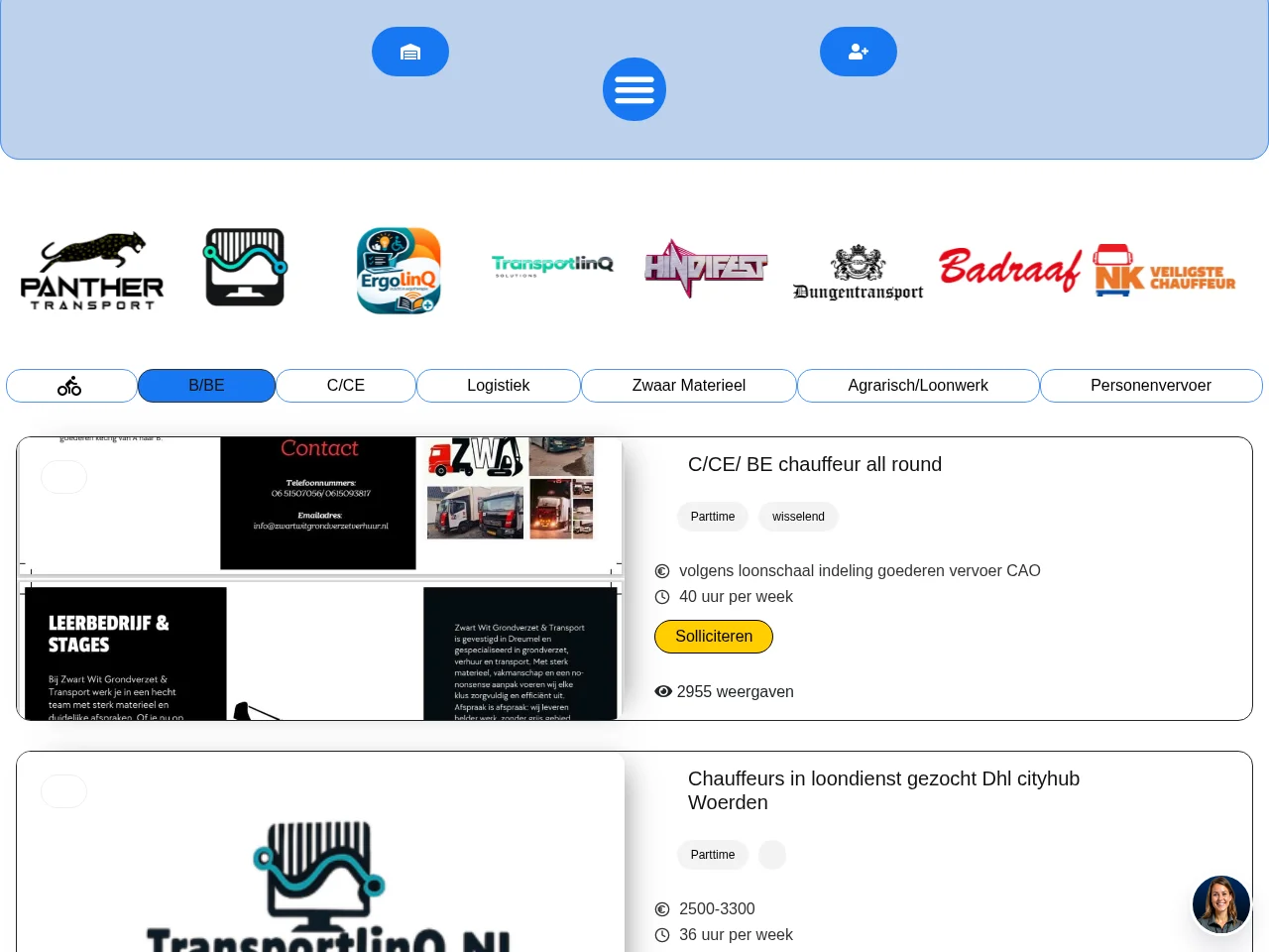TransportlinQ job board platform screenshot showing job search interface