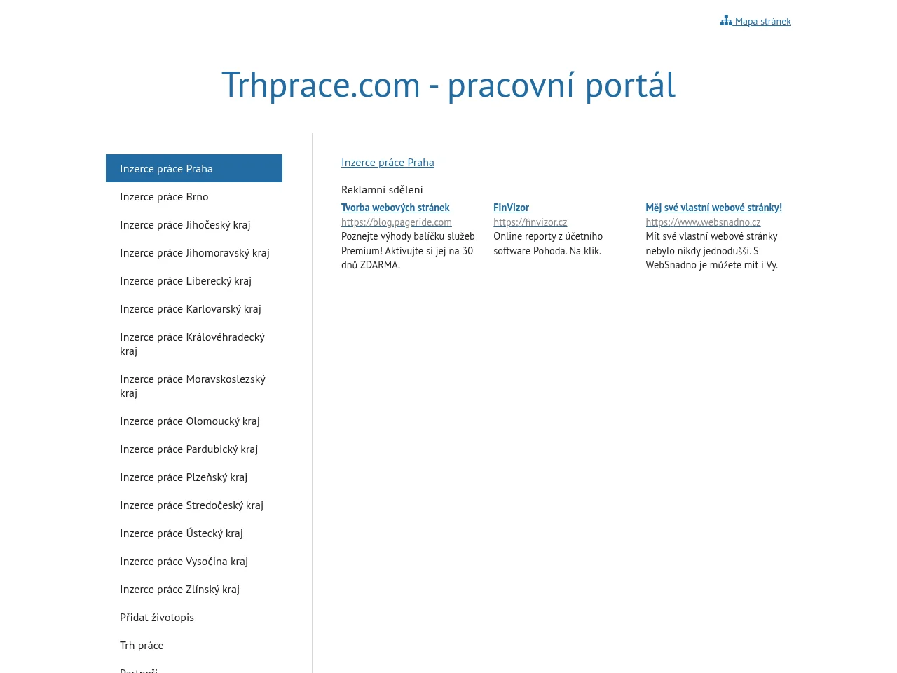 Trhprace.com screenshot Trhprace.com job board platform screenshot showing job search interface