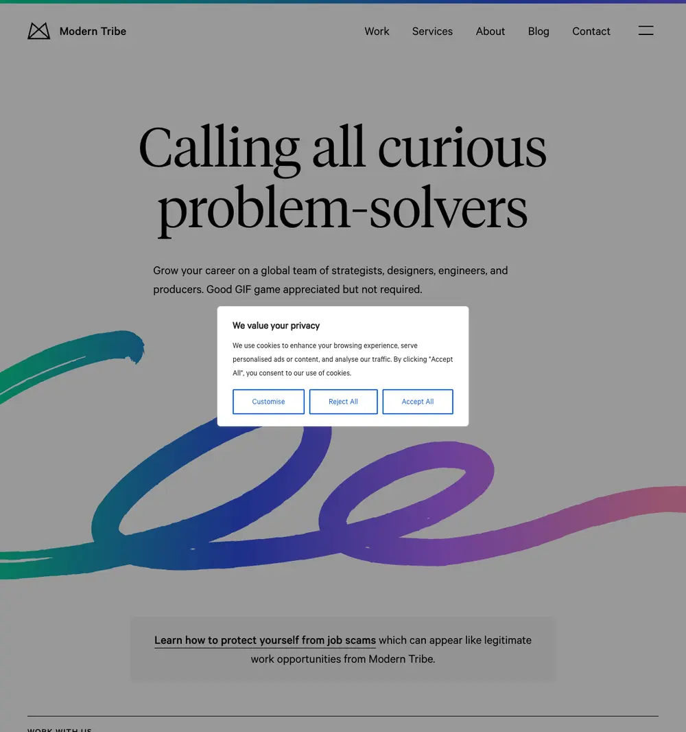 Modern Tribe Agency job board platform screenshot showing job search interface