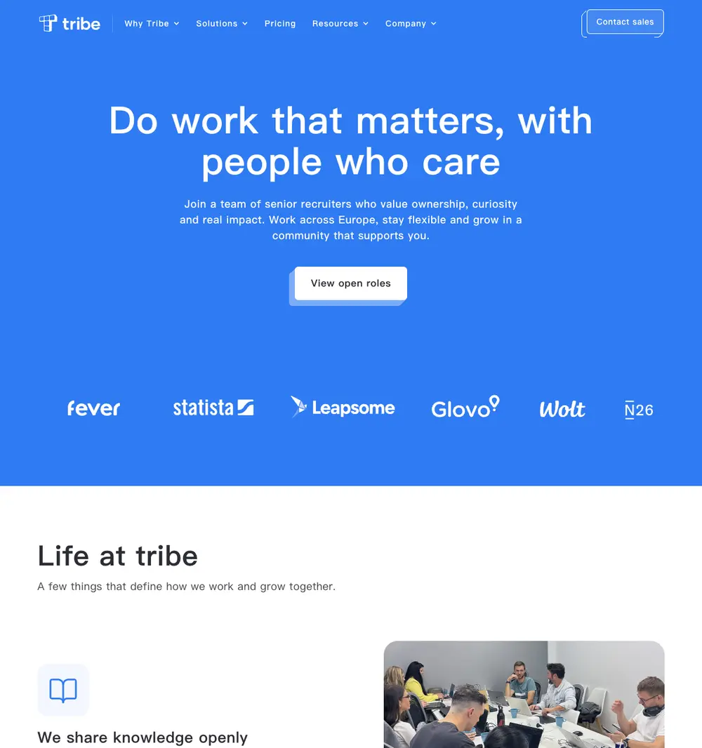 Tribe job board platform screenshot showing job search interface