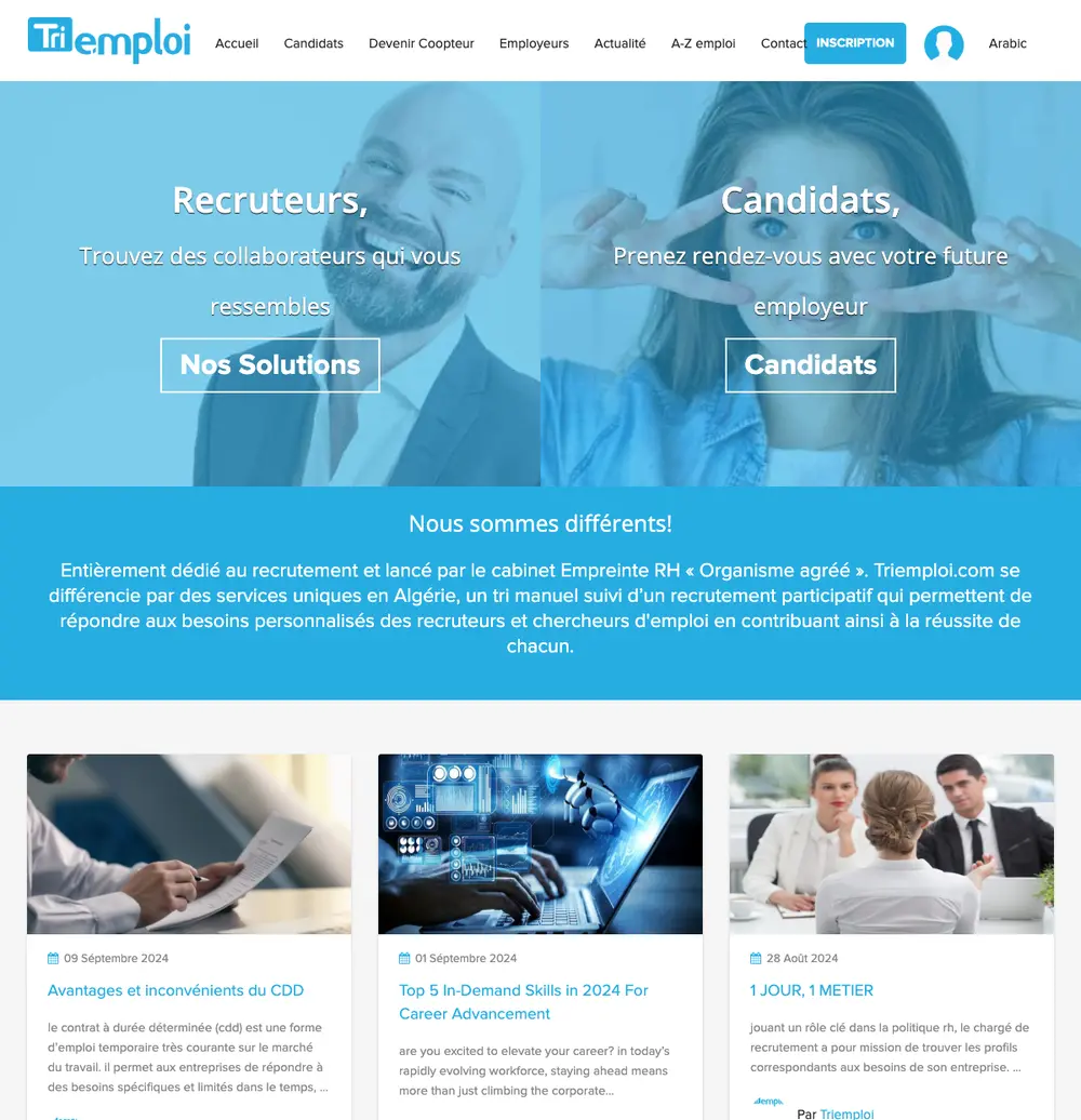 Triemploi job board platform screenshot showing job search interface