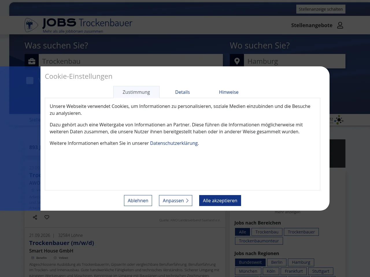 Trockenbauer sucht Arbeit screenshot Trockenbauer sucht Arbeit job board platform screenshot showing job search interface