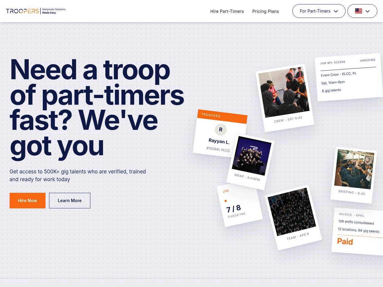 TROOPERS job board platform screenshot showing job search interface