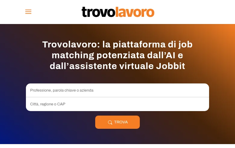 Trovolavoro job board platform screenshot showing job search interface