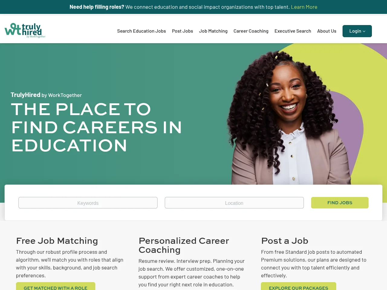 TrulyHired job board platform screenshot showing job search interface