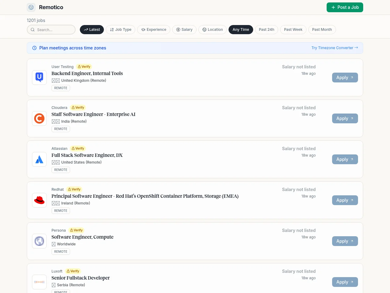 Remotico screenshot Remotico job board platform screenshot showing job search interface