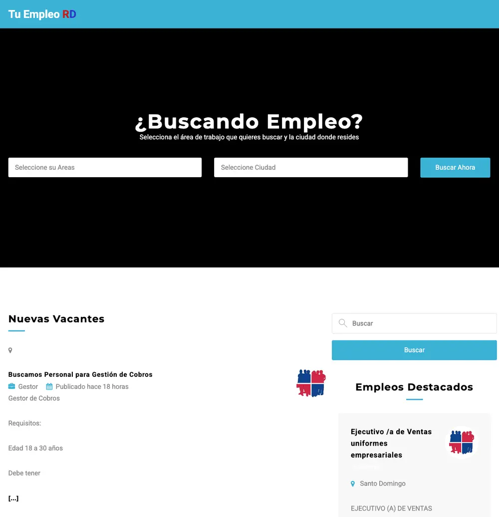 Tu Empleo RD job board platform screenshot showing job search interface