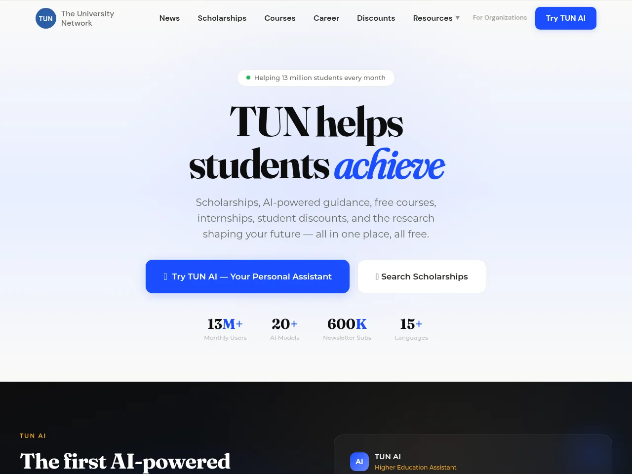 TUN — The University Network screenshot TUN — The University Network website screenshot