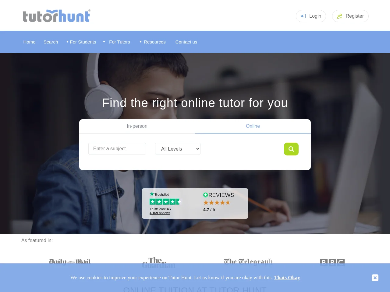 Tutor Hunt screenshot Tutor Hunt job board platform screenshot showing job search interface