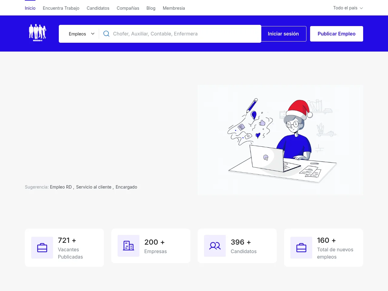 Tu Vacante RD job board platform screenshot showing job search interface
