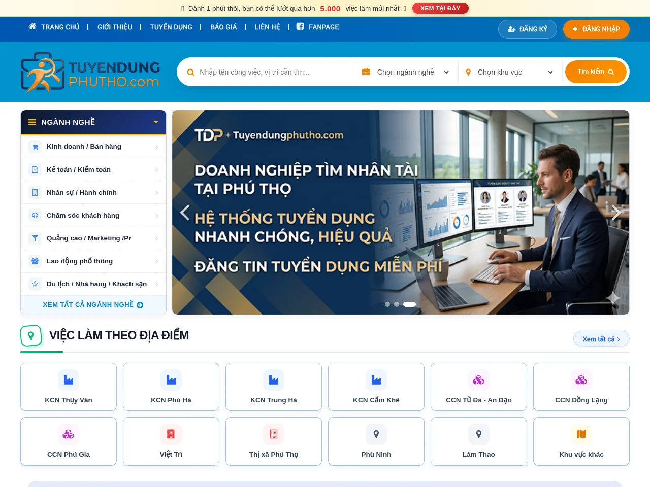 Tuyendungphutho.com screenshot Tuyendungphutho.com job board platform screenshot showing job search interface