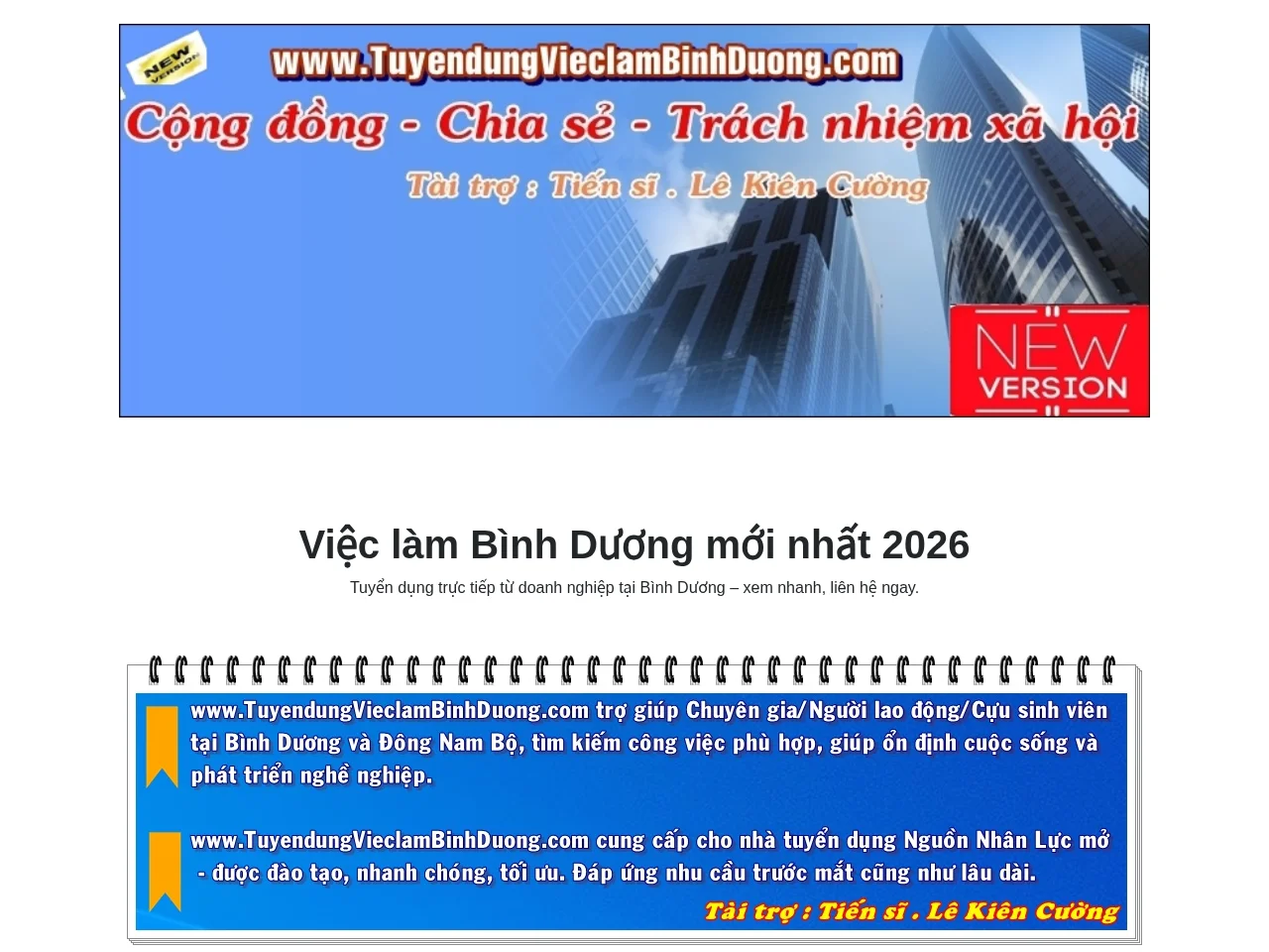Việc Làm Bình Dương job board platform screenshot showing job search interface