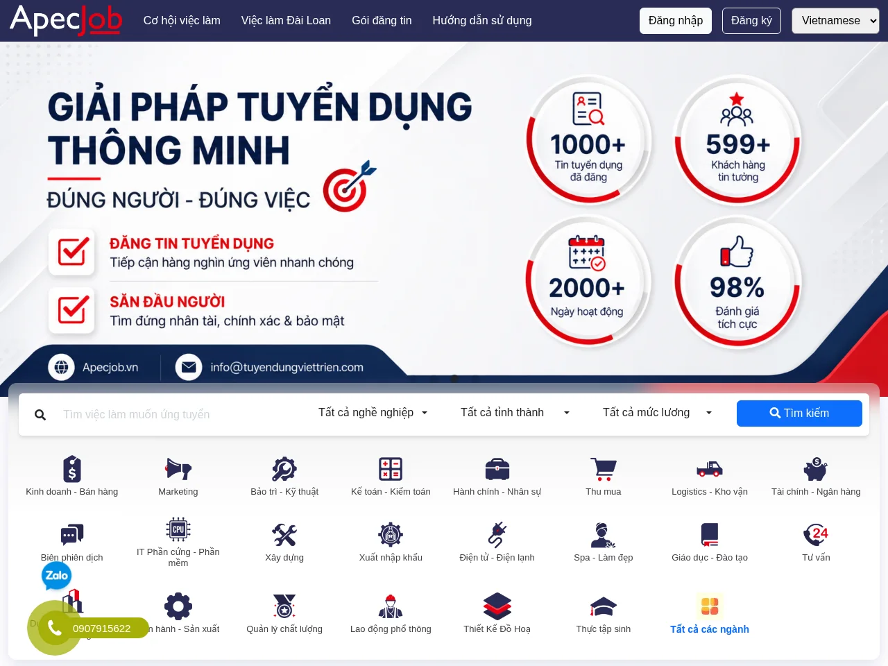 Công ty TNHH Quốc Tế Việt Triển job board platform screenshot showing job search interface