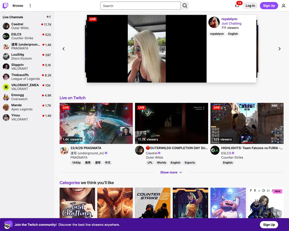 Twitch job board platform screenshot showing job search interface