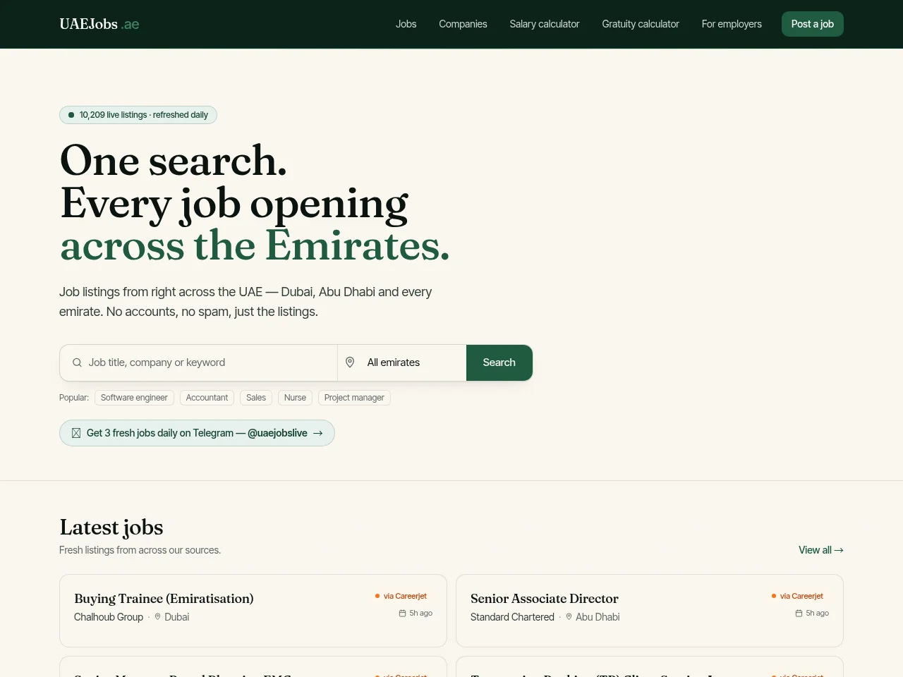 UAEJobs.ae job board platform screenshot showing job search interface