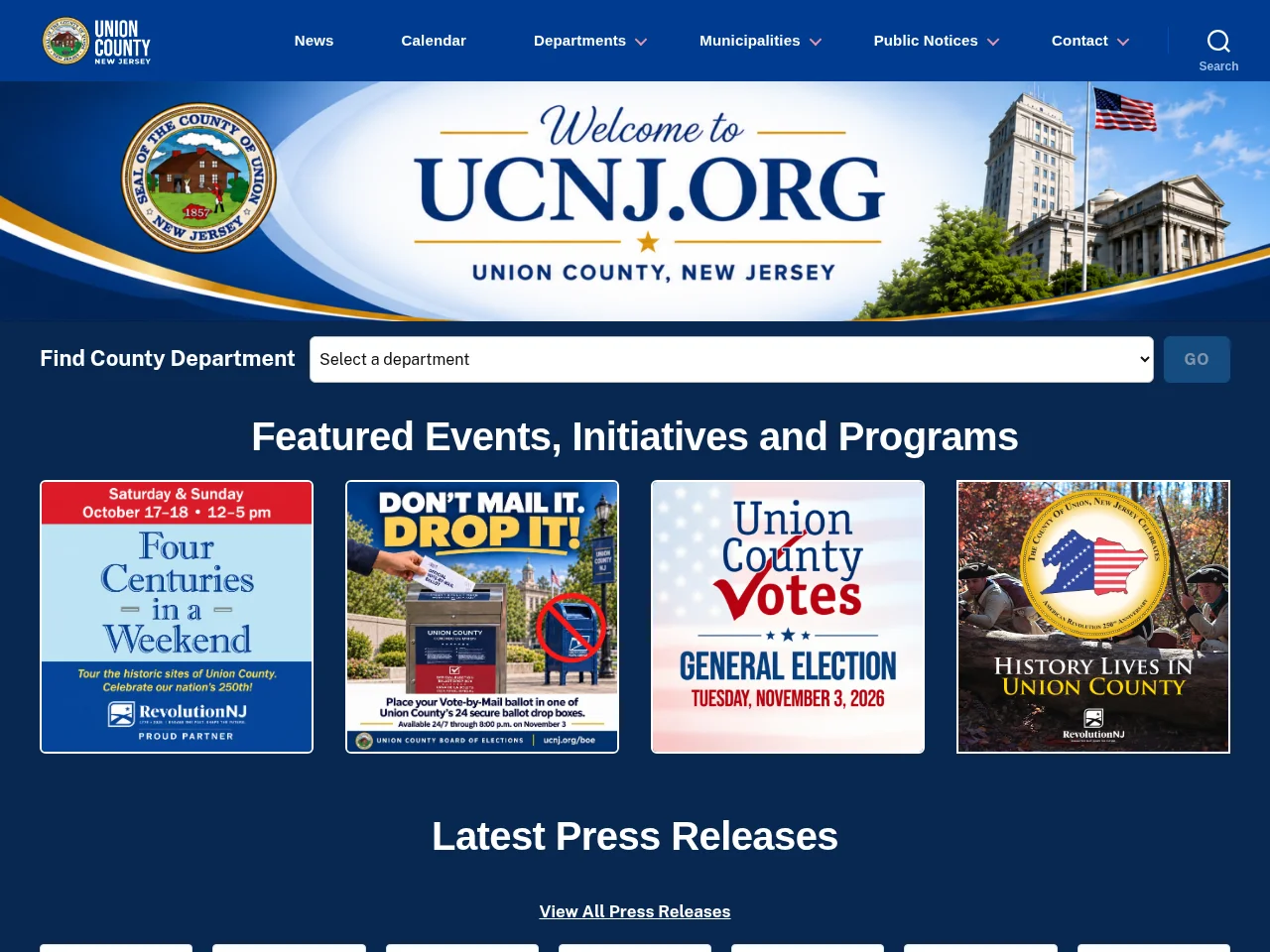 County of Union, New Jersey website screenshot