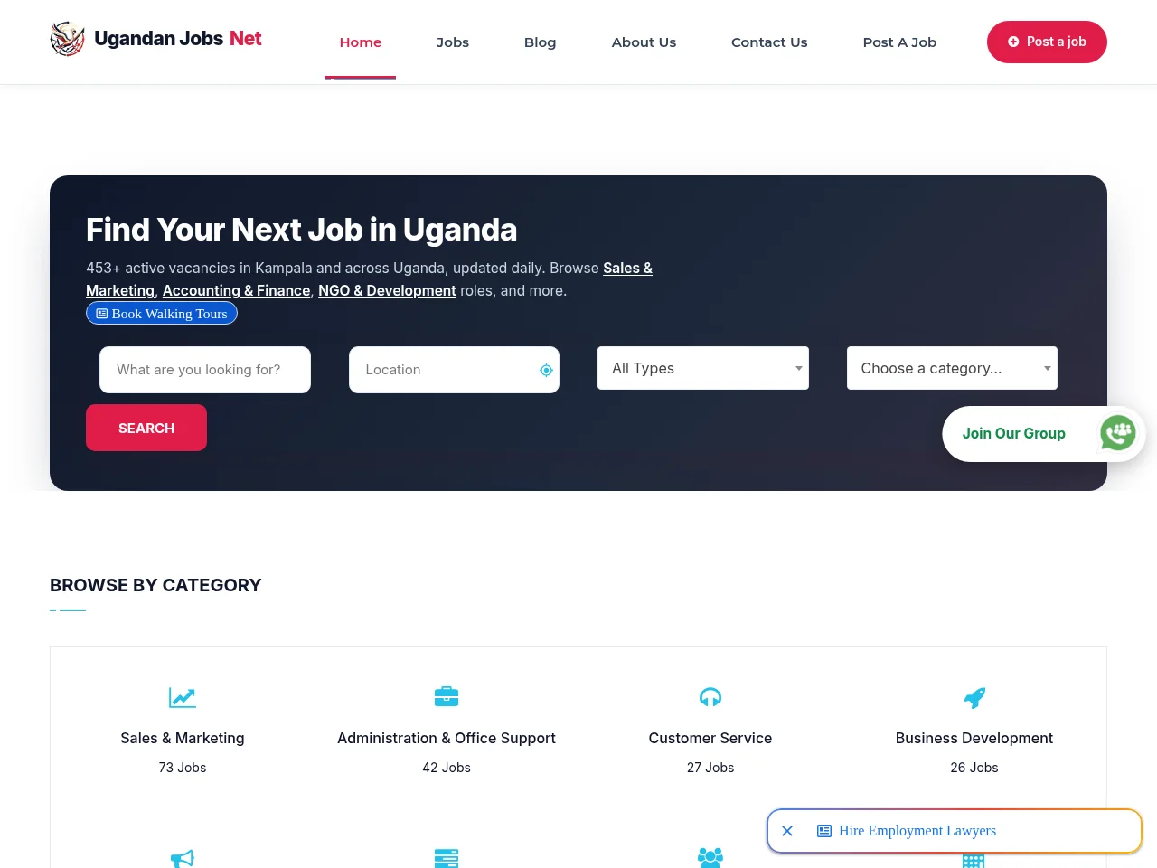 Ugandan Jobs Net screenshot Ugandan Jobs Net job board platform screenshot showing job search interface