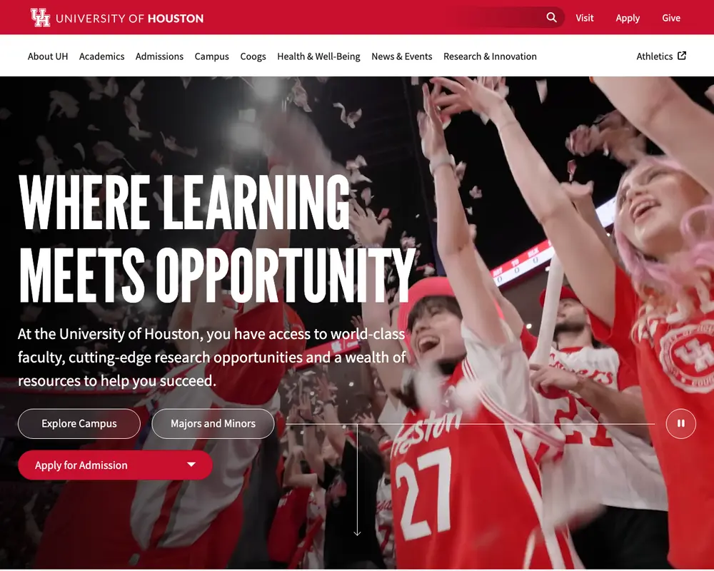 University of Houston job board platform screenshot showing job search interface