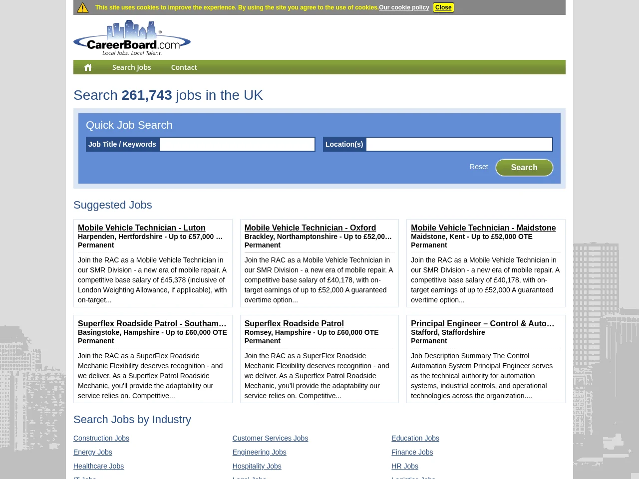 Careerboard - UK Jobs job board platform screenshot showing job search interface
