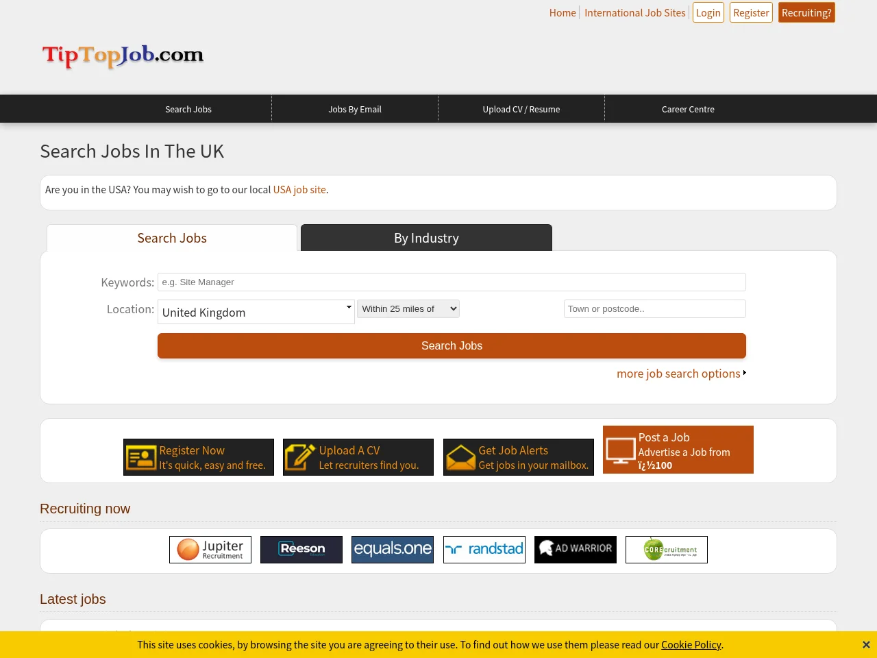 TipTopJob screenshot TipTopJob job board platform screenshot showing job search interface