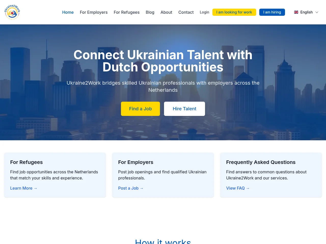 Ukraine2Work job board platform screenshot showing job search interface