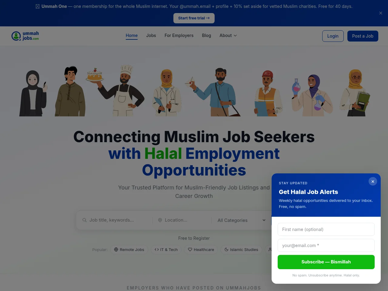 UmmahJobs job board platform screenshot showing job search interface