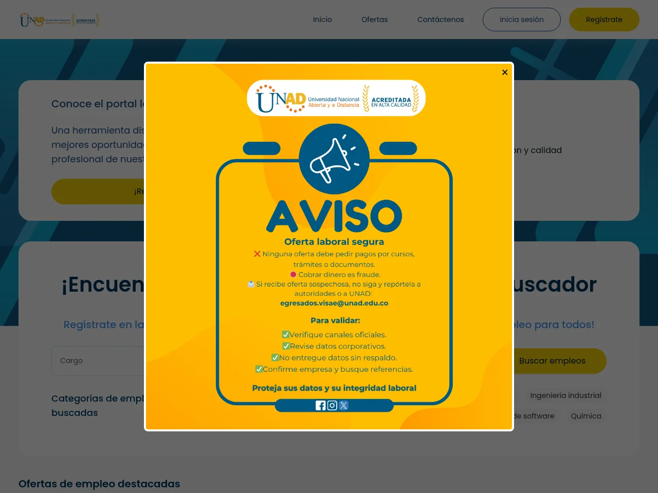 Portal Laboral Unadista screenshot Portal Laboral Unadista job board platform screenshot showing job search interface
