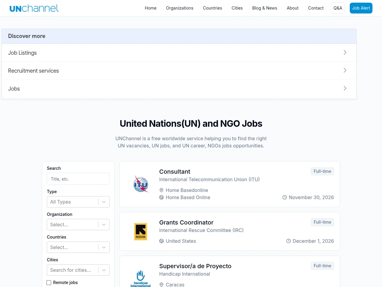 UNChannel screenshot UNChannel job board platform screenshot showing job search interface