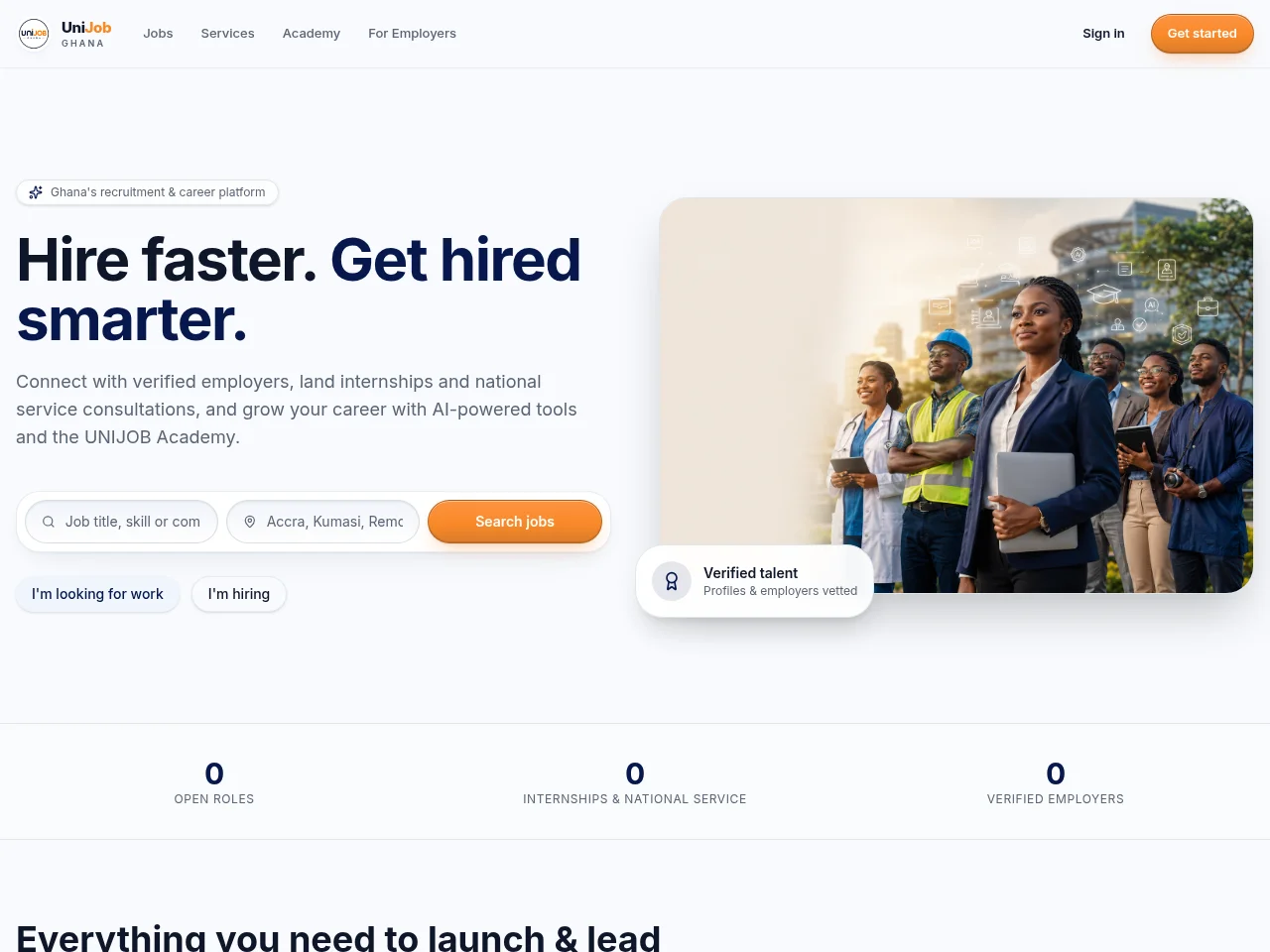 UNIJOB Ghana job board platform screenshot showing job search interface