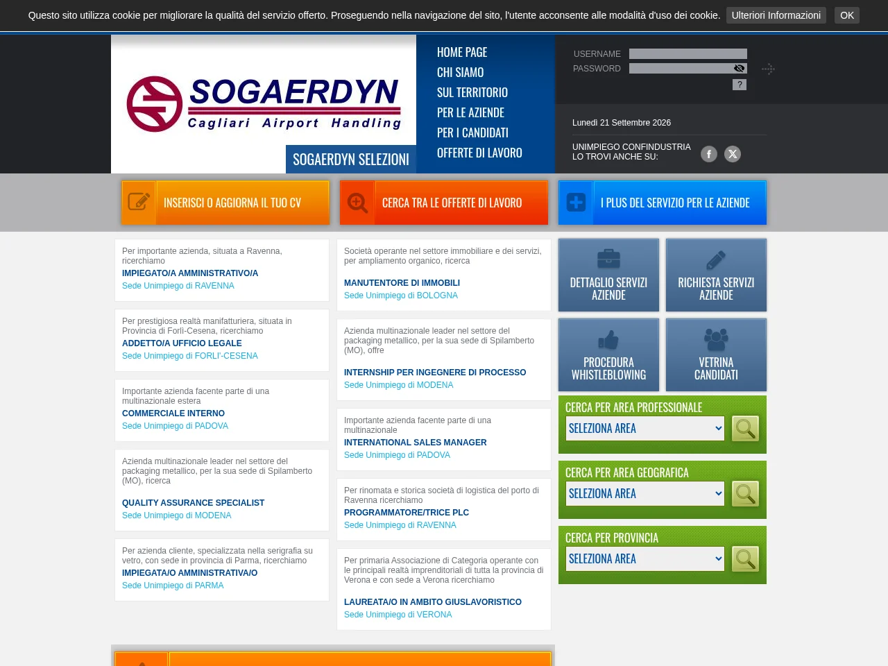 UNIMPIEGO screenshot UNIMPIEGO job board platform screenshot showing job search interface