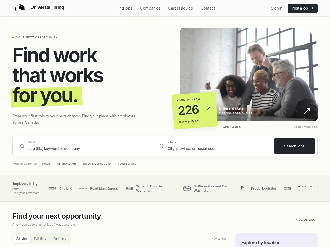 Universal Hiring screenshot Universal Hiring job board platform screenshot showing job search interface