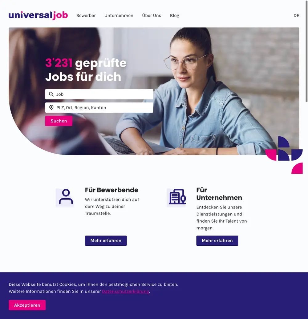universaljob job board platform screenshot showing job search interface