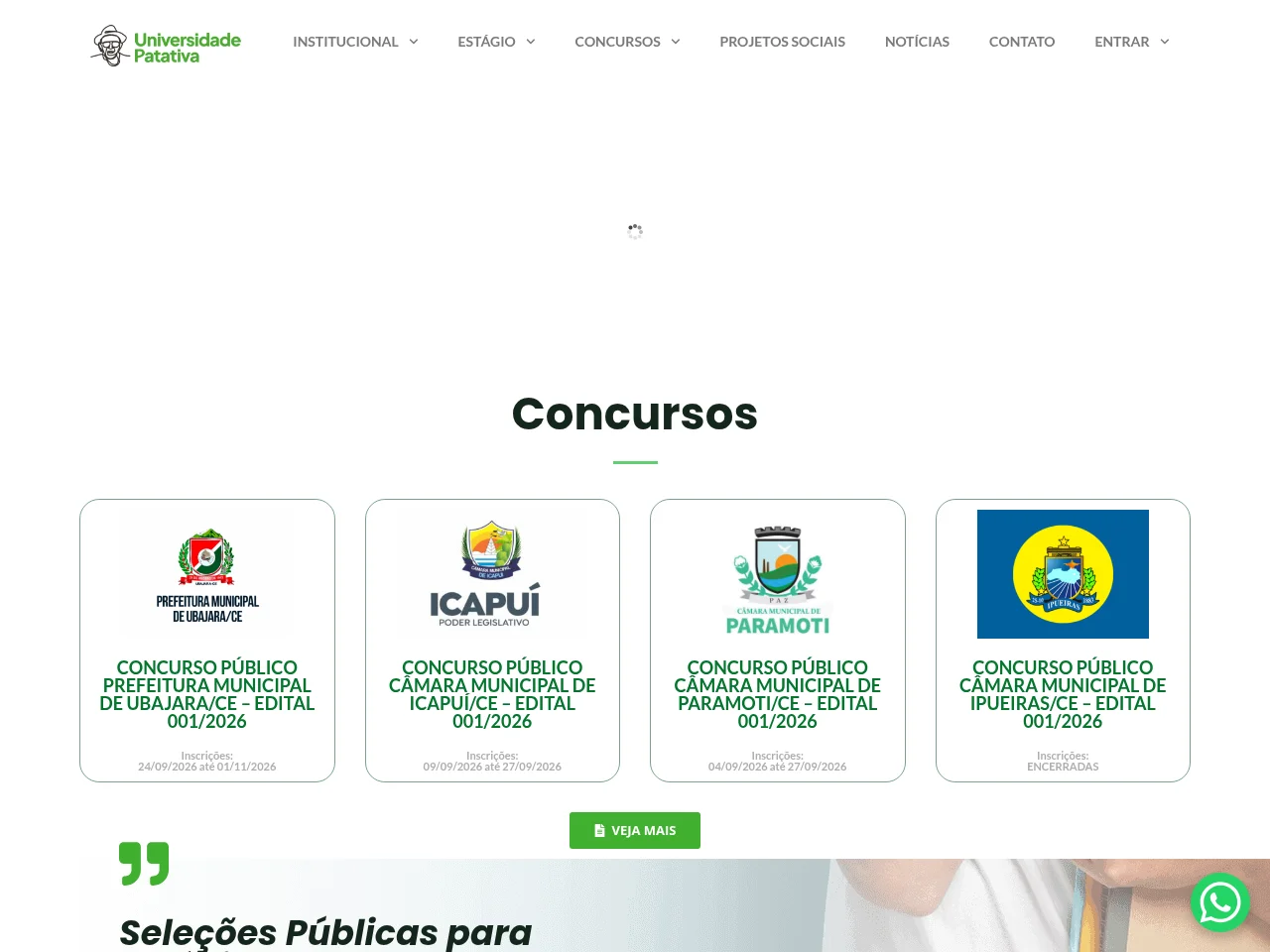 Universidade Patativa do Assaré job board platform screenshot showing job search interface