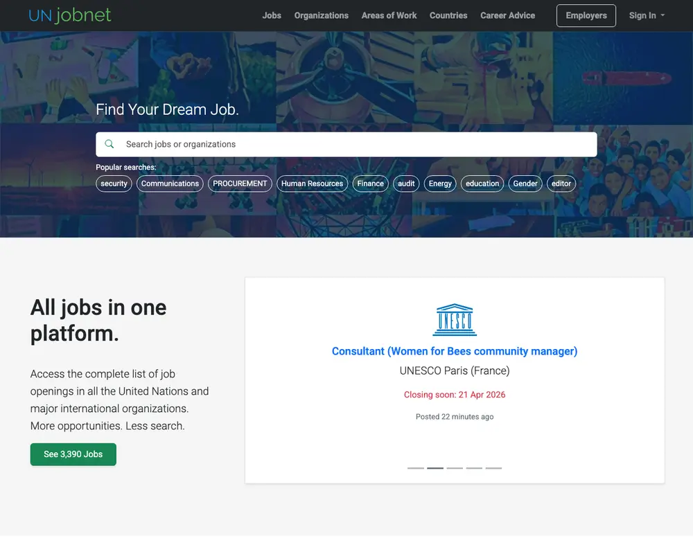 UNjobnet screenshot UNjobnet job board platform screenshot showing job search interface
