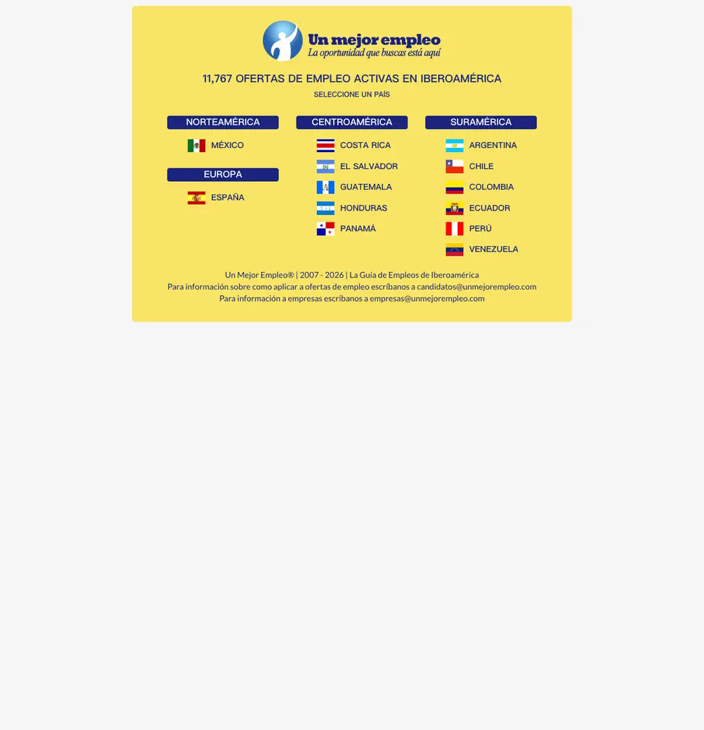 Un Mejor Empleo job board platform screenshot showing job search interface