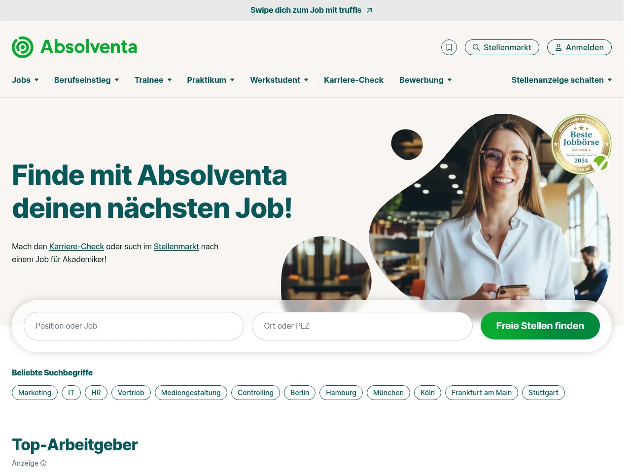 Absolventa screenshot Absolventa job board platform screenshot showing job search interface