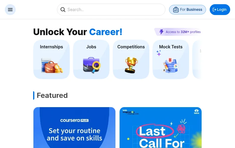 Unstop screenshot Unstop job board platform screenshot showing job search interface