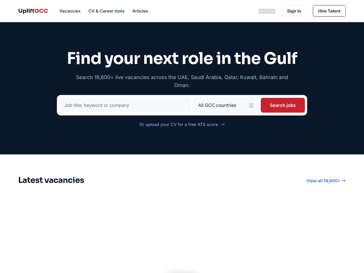 Uplift GCC screenshot Uplift GCC job board platform screenshot showing job search interface