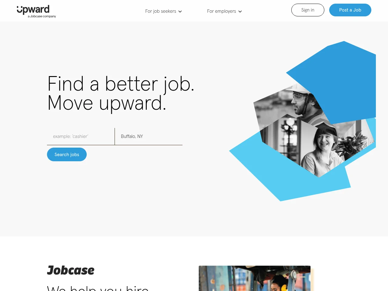 Upward job board platform screenshot showing job search interface