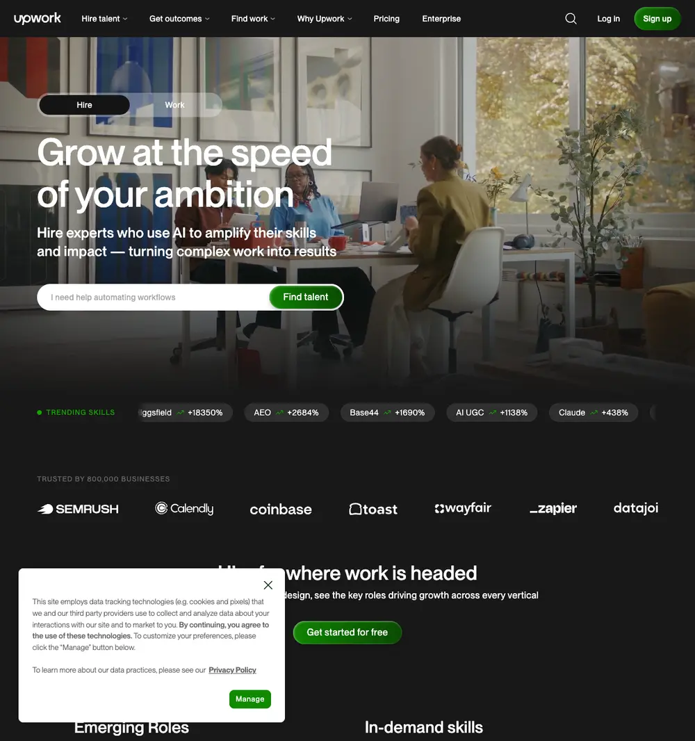 Upwork job board platform screenshot showing job search interface