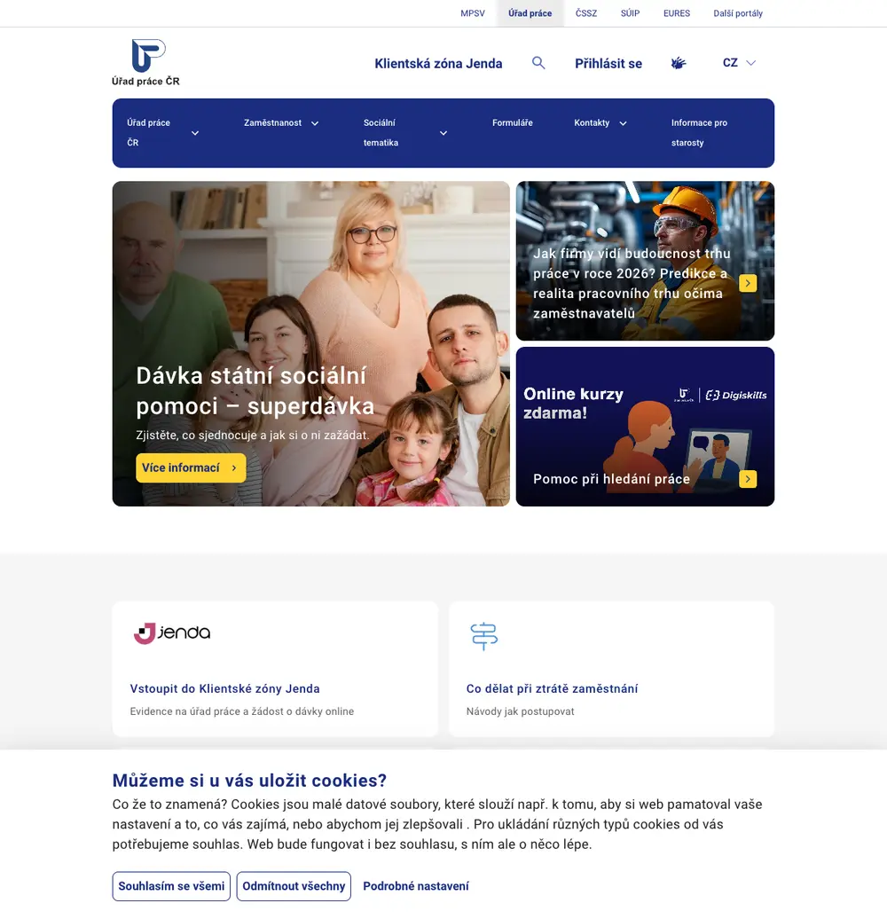 Úřad práce České republiky job board platform screenshot showing job search interface