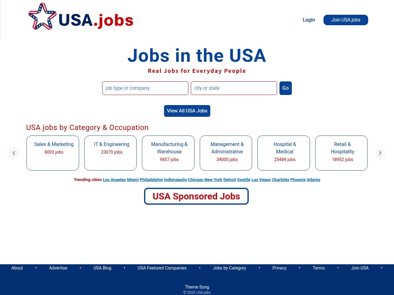 USA.jobs job board platform screenshot showing job search interface