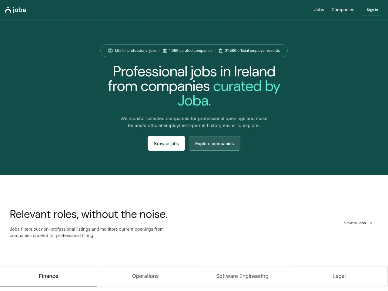 Joba screenshot Joba job board platform screenshot showing job search interface