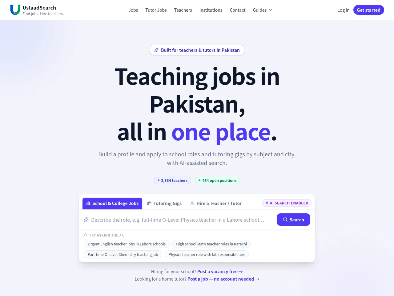 UstaadSearch job board platform screenshot showing job search interface