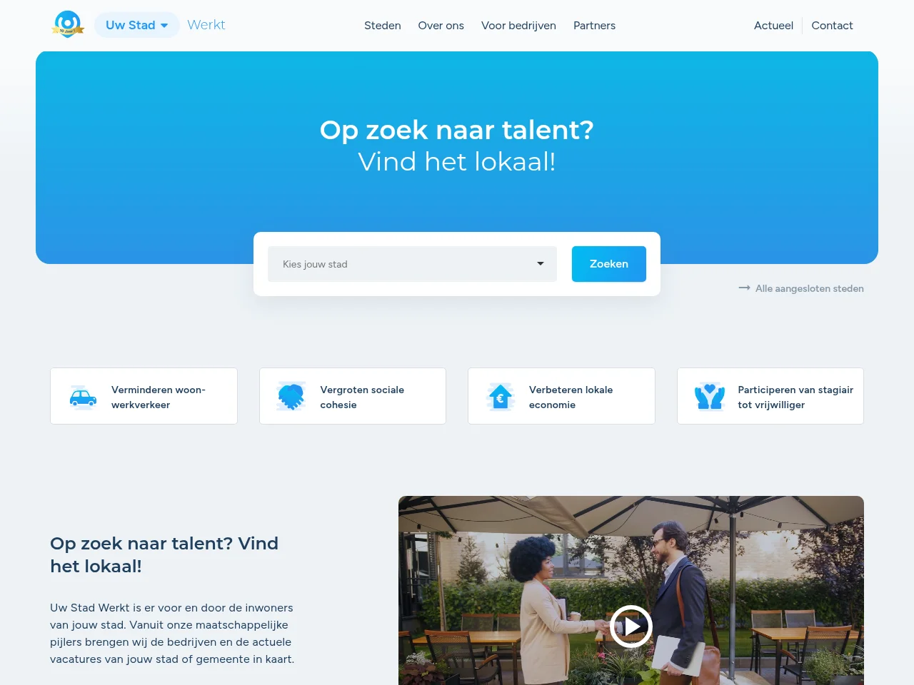 Uw Stad Werkt job board platform screenshot showing job search interface