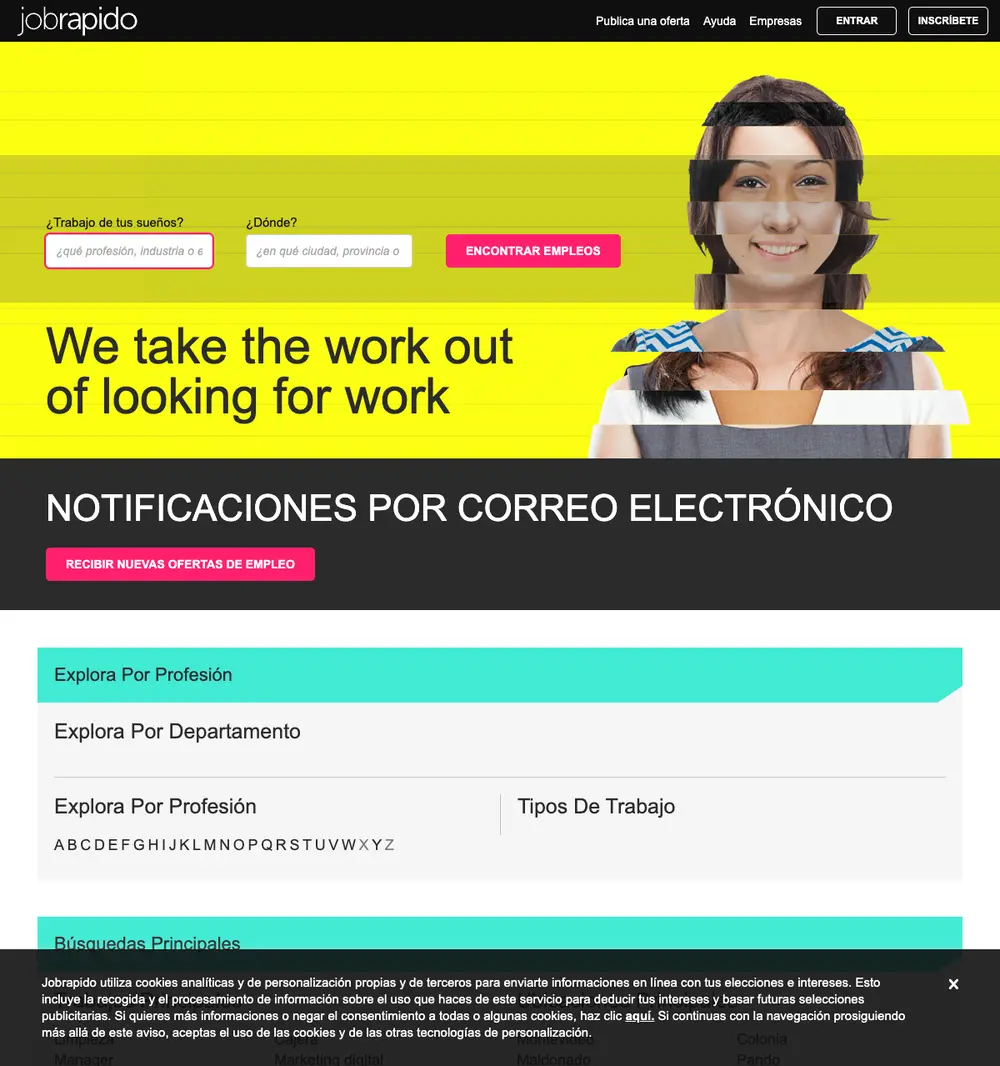 Jobrapido.com job board platform screenshot showing job search interface